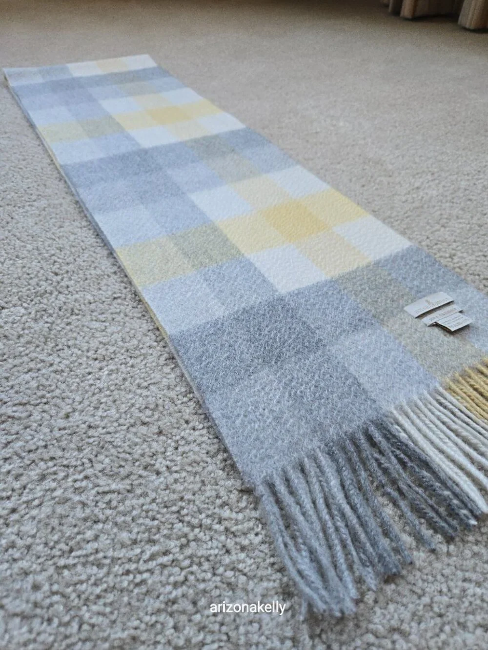 NWOT Cashmere Scarf Plaid Yellow Grey & Creme House of Bruar